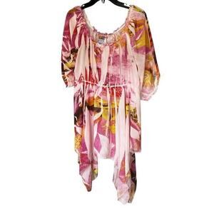 ESMERALDA  ballet core sheer whimsy fairy  hanky hem top bubblegum pink sz L